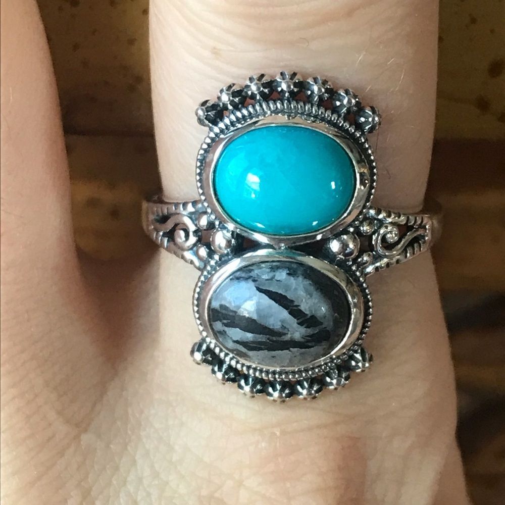 Sleeping Beauty Turquoise White Buffalo Sterling Silver Ring Size 8